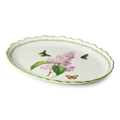 Certified International Mirabella Porcelain Oval Platter, elegant 16 x 12 inch serving platter with lilac floral artwork and butterflies, perfect for roasts, vegetables, dess