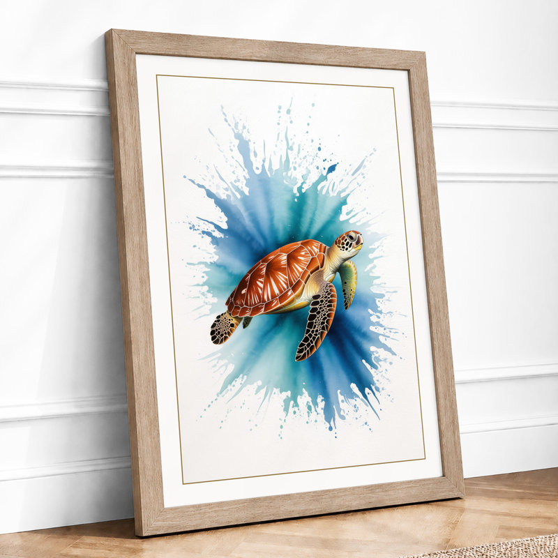 Turtle in Motion Modern - Framed Print, A2 - 59.4 x 42.0 cm, Oak
