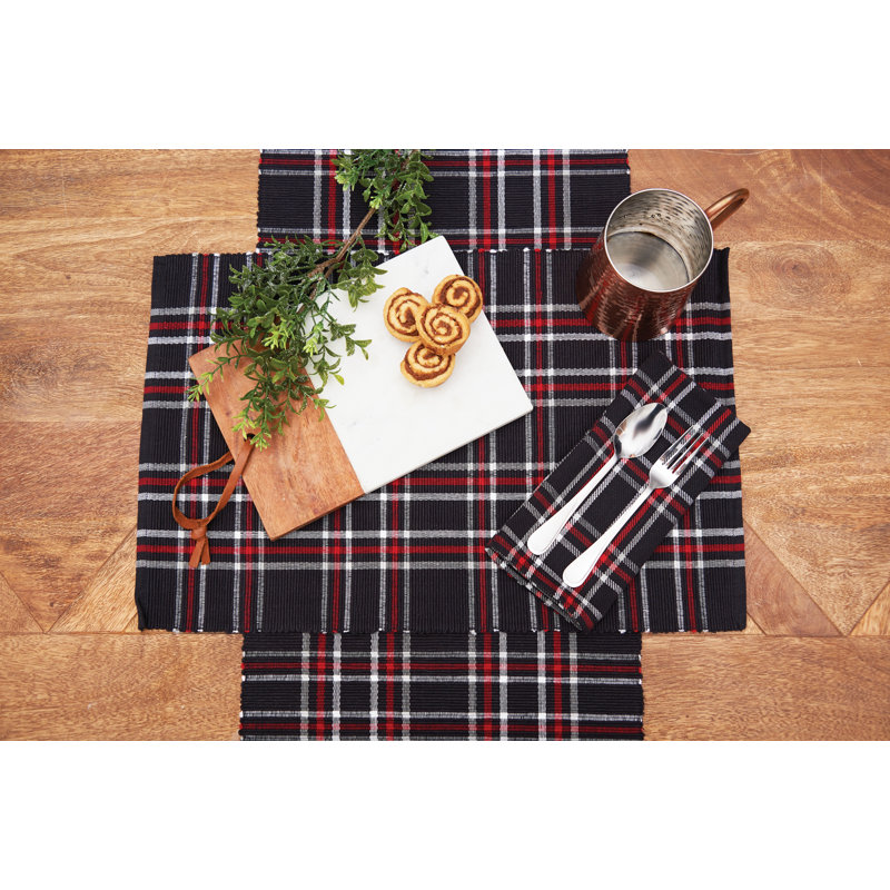 Happy Poinsettia Plaid Woven Cotton Napkin