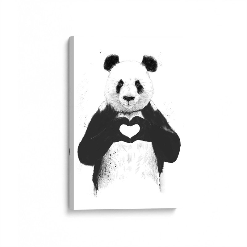Panda Love en noir et blanc, Toile tendue, Ne s’applique pas, H 18 po x l 12 po