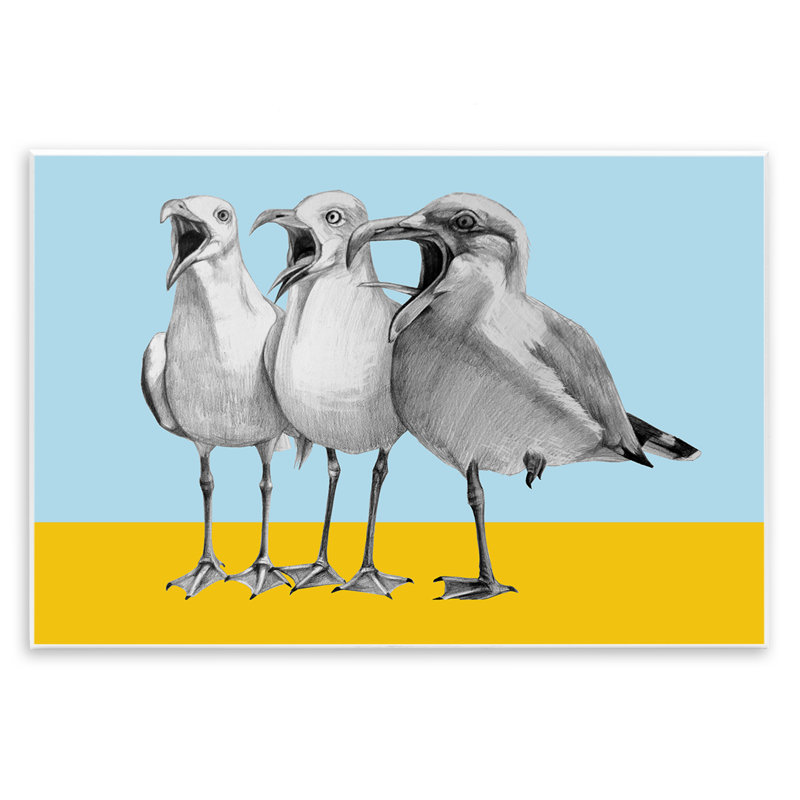 Plaque murale mouettes aux teintes bloquées, design par Violeta Vollmer, H 13 po x l 19 po