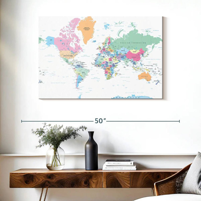 Carte du monde pastel Keiri, H 26 po x l 39 po