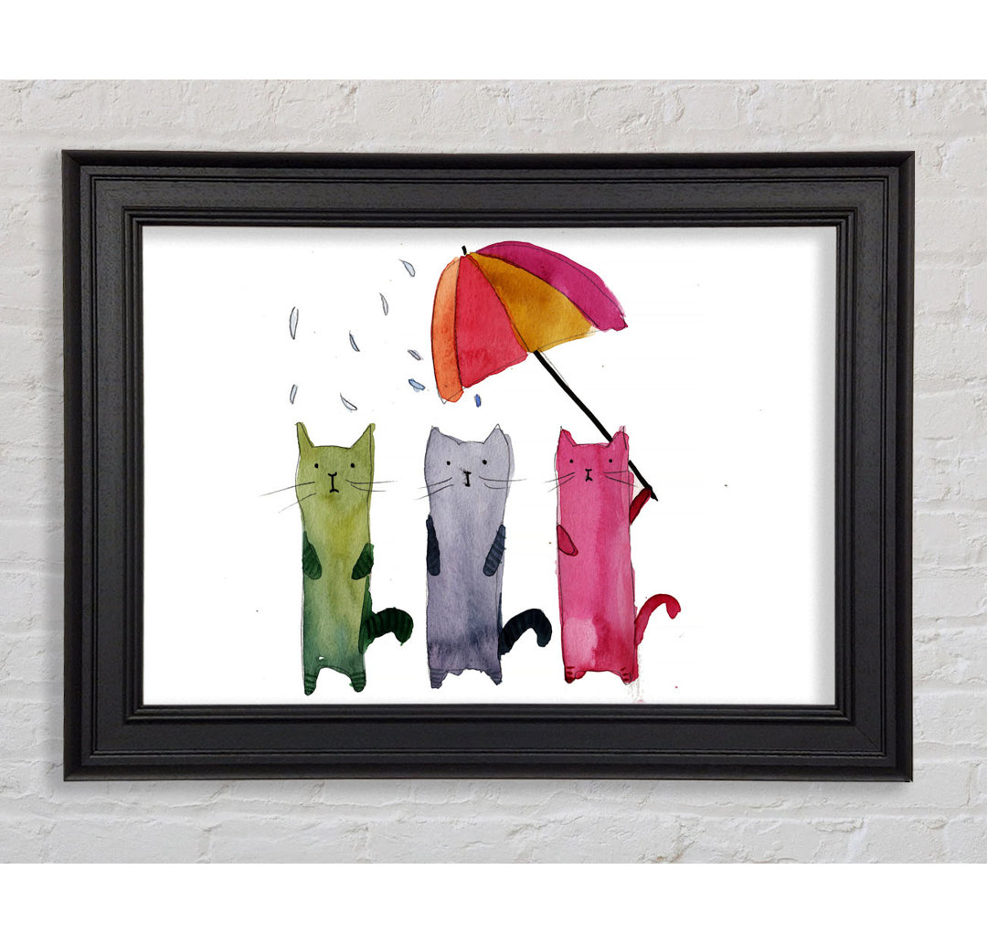 Regenschirm Katzen Gerahmter Druck