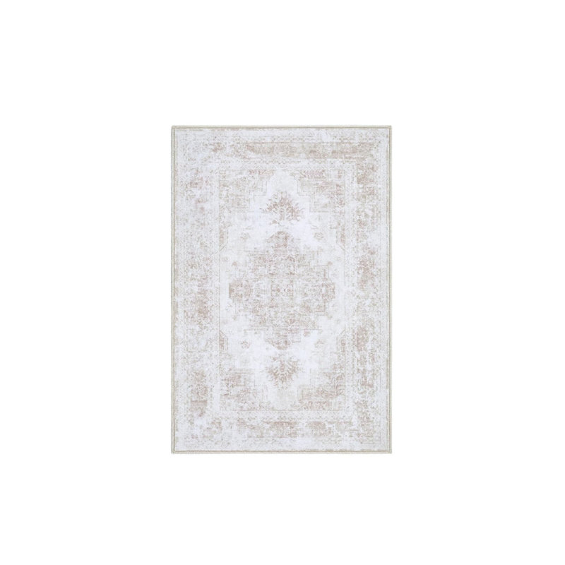 Blush Cream Distressed Medallion 5 x 7 Ft Rug for Dining Room Entryway