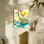 Art mural en toile orange orange et bleu avec toile de fond 36 "x 24"