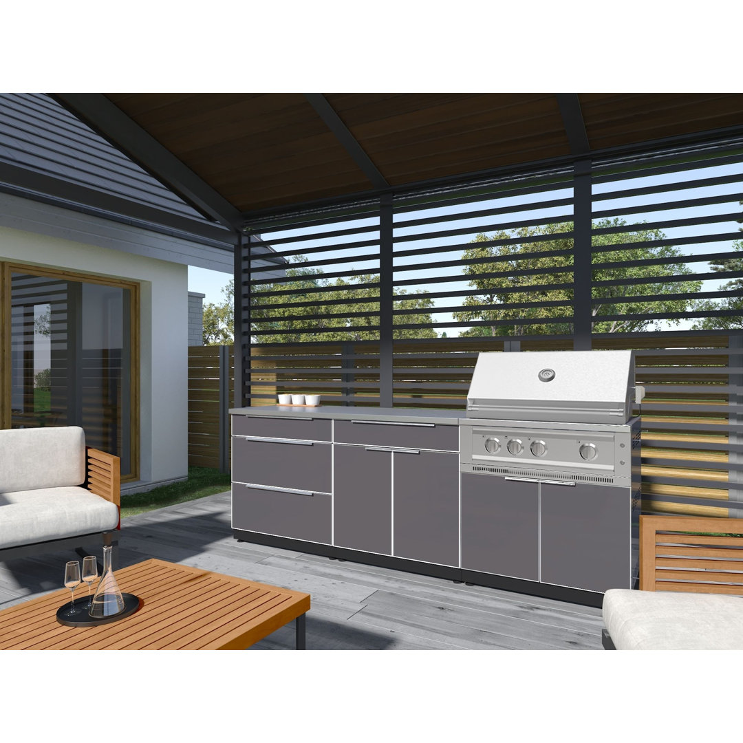 Outdoor Kitchen Aluminum 97" W x 23" D x 44.3" H 3-Piece Modular Cabinet Set NewAge Products Wall 