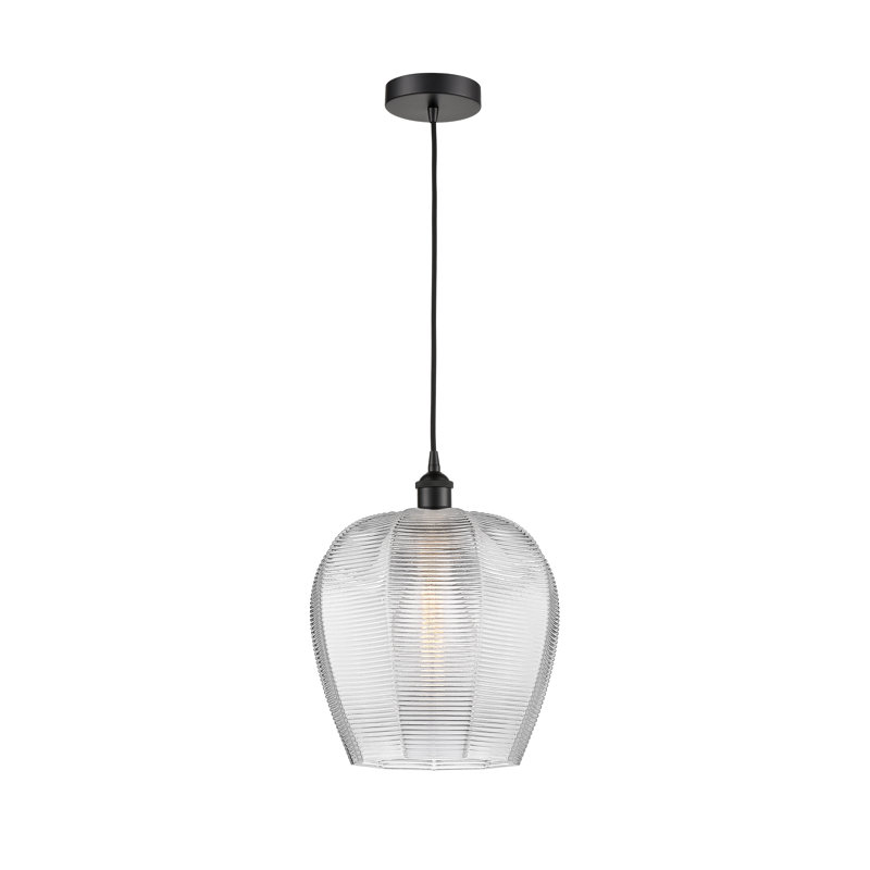 Luminaire suspendu simple à 1 lumière Laneika, H 15,13 po x l 11,75 po x P 11,75 po, Transparent, Noir mat