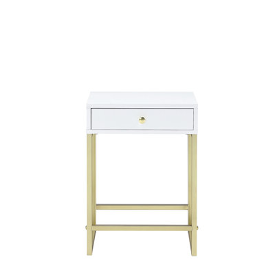 White & Brass Side Table For Home - 22In Product Height, Base Accent With Drawer Feature 23In Package Depth, Fashionable Style