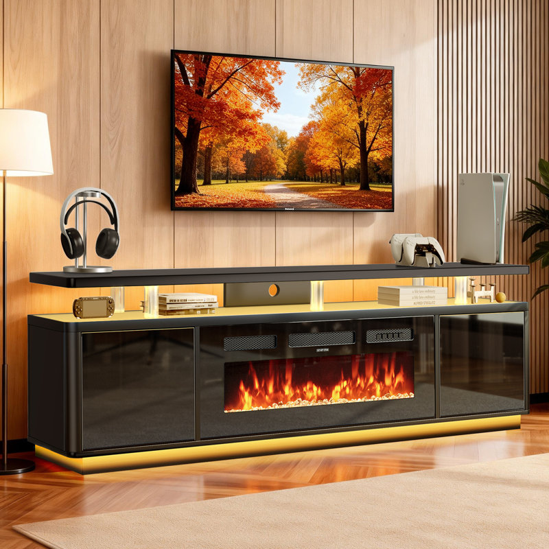 70" 2-Tier Modern TV Stand With 36" Electric Fireplace, Entertainment Center Fits TVs Up to 80", 22'' H x 70'' L x 13.8'' W