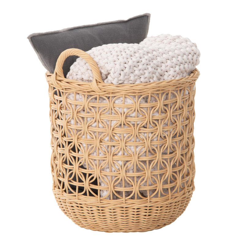 Rattan Laundry Basket, 18" H x 14.5" W x 14.5" D