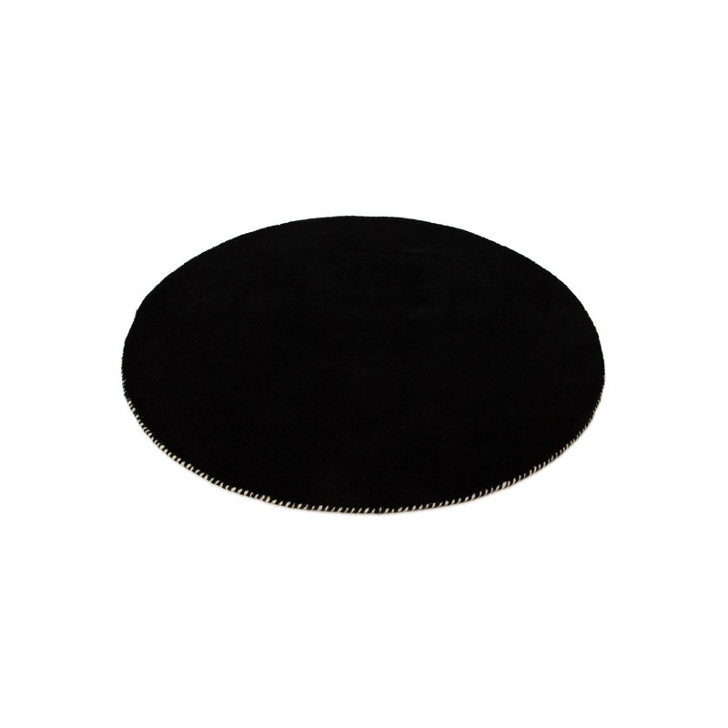 Solid Colour Wool Hand Woven Area Rug, Round 100cm, Black