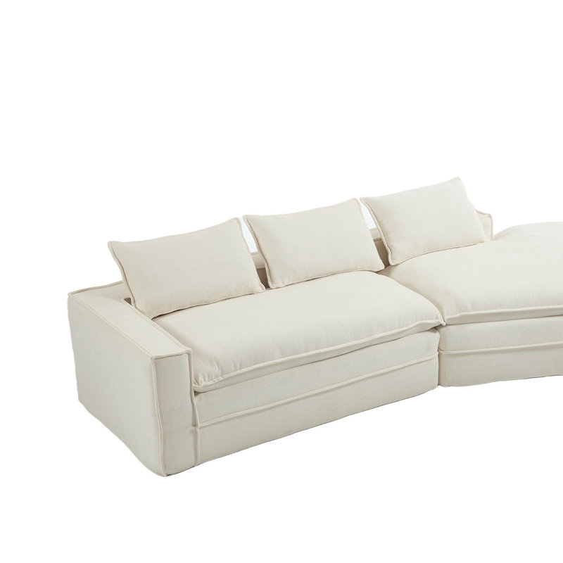 Boneless Black Polyester Fabric Sectional Sofa With Unique Design, White Polyester