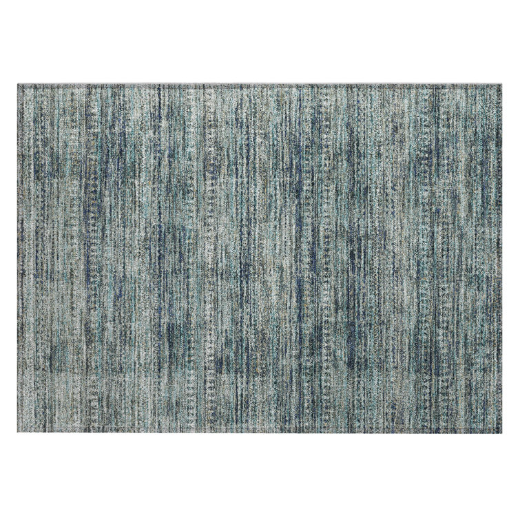 Machine Washable Indoor/Outdoor Xhevrie Teal Rug