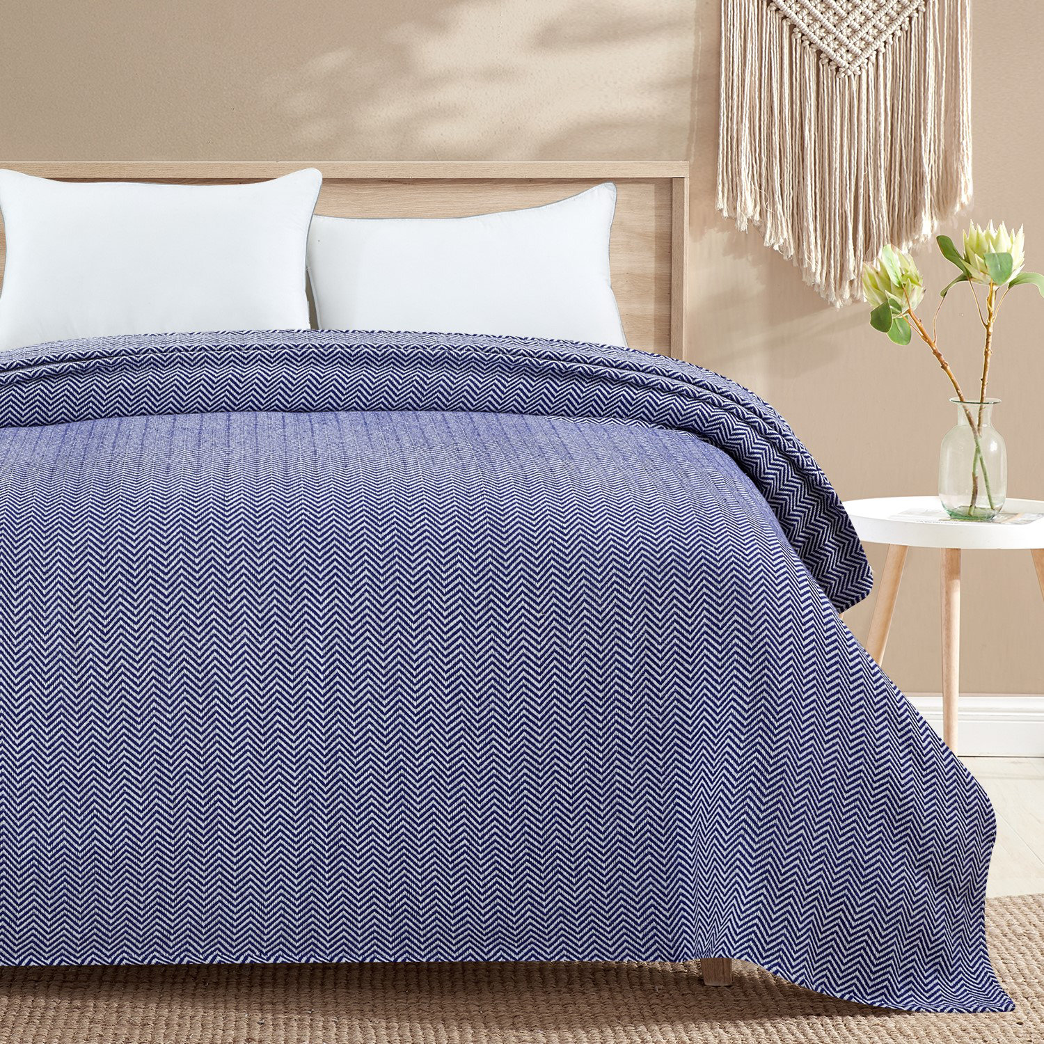 Basilia 100% Cotton Blanket, King, Navy