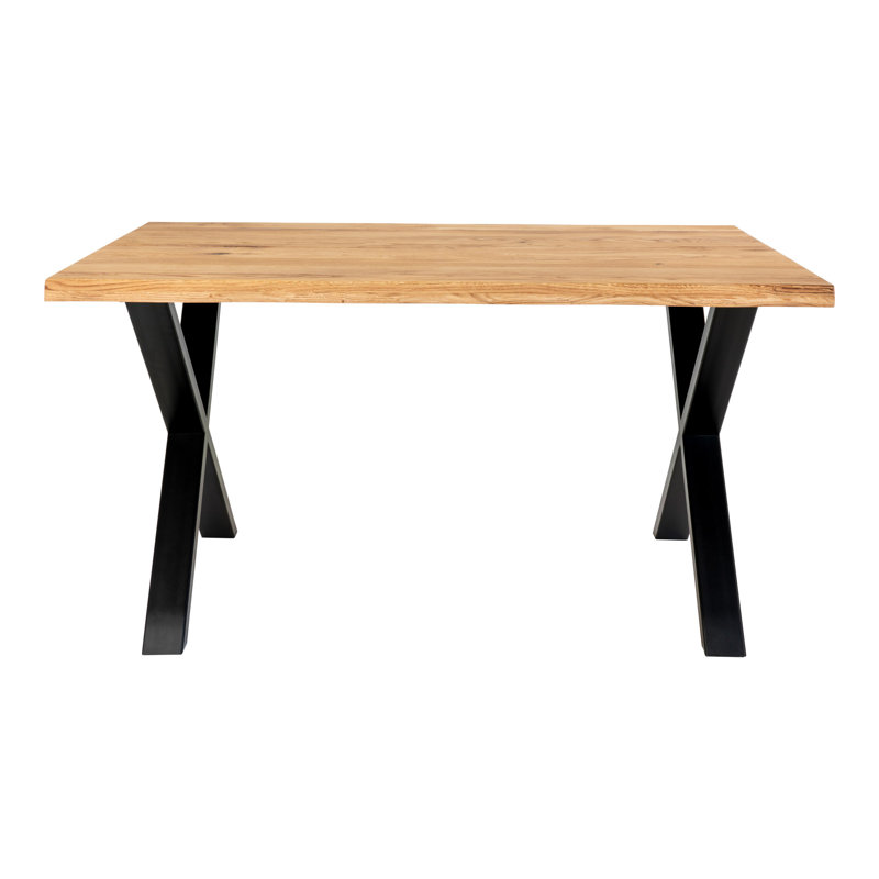 Elsass Oak Solid Wood Top Metal Base Dining Table, Light Brown