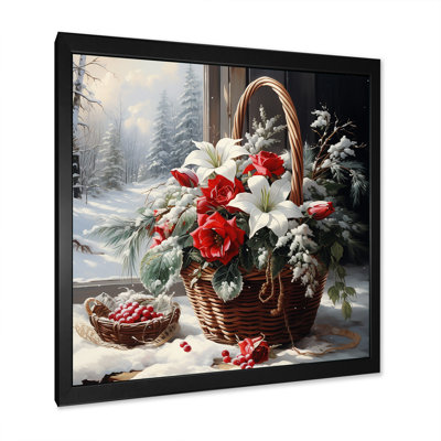 «Winter Poinsettias Basket 1 II», art mural poinsettias