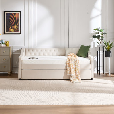 Velvet Upholstery Daybed with Trundle,USB Port ,Side Pockets