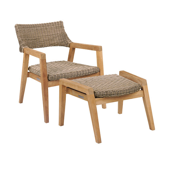 Spencer Outdoor Teak Ottoman, Teak, Willow