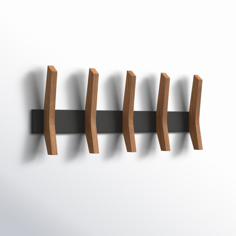 Sifford Solid Wood Wall 5 - Hook Wall Mounted Coat Rack, Black/Walnut