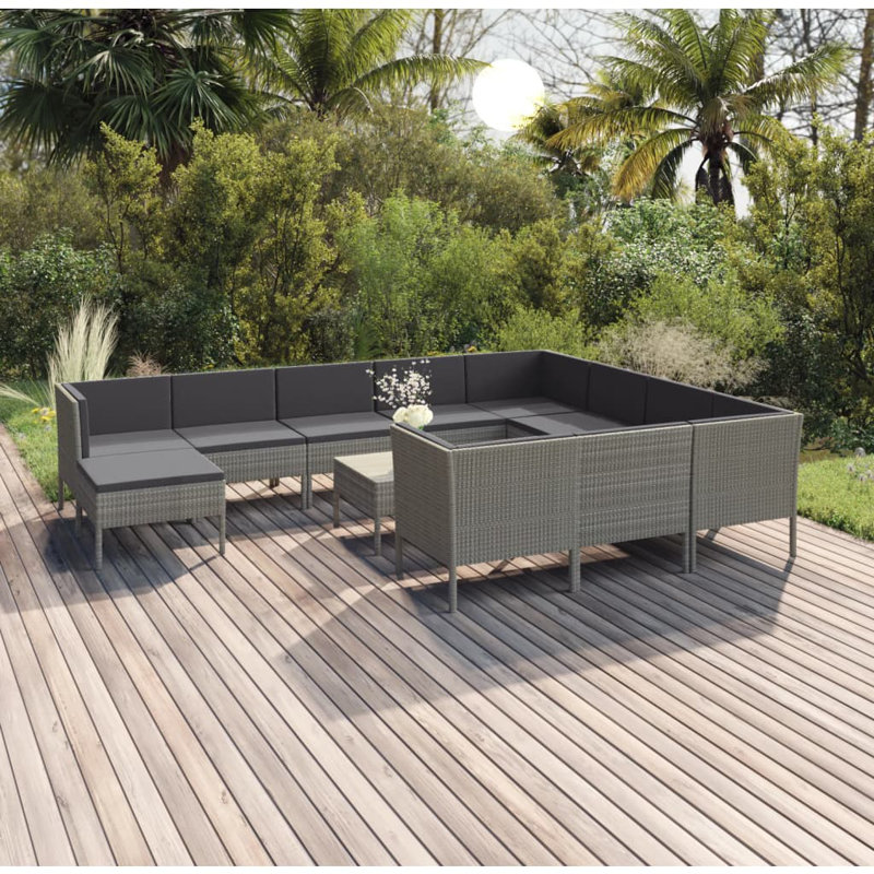Lawenda Sectional Seating Group with Cushions, Gray, Light Gray, 12Pcs: Table, 10 Chairs, Ottoman
