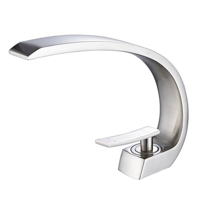 Robinet de lavabo moderne en nickel brossé - Monotrou avec forme géométrique et valve de remplissage en céramique
