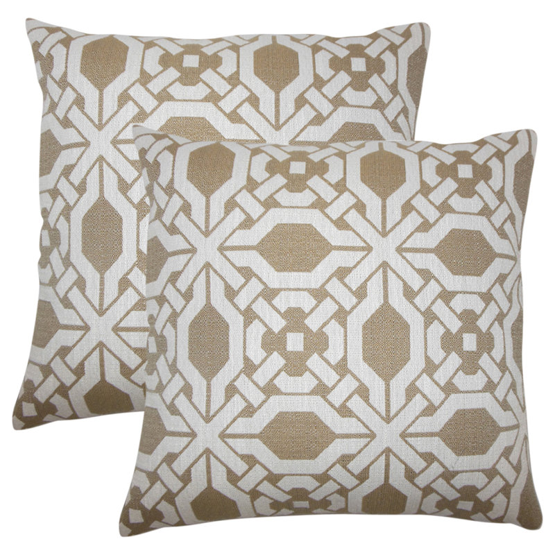 Geometric Feather Reversible Throw Pillow, Wicker
