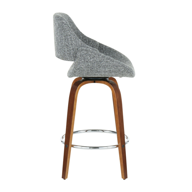 Fabrico Mid-Century Modern Counter Stool In Walnut And Grey Noise Fabric By Lumisource - Set Of 2
