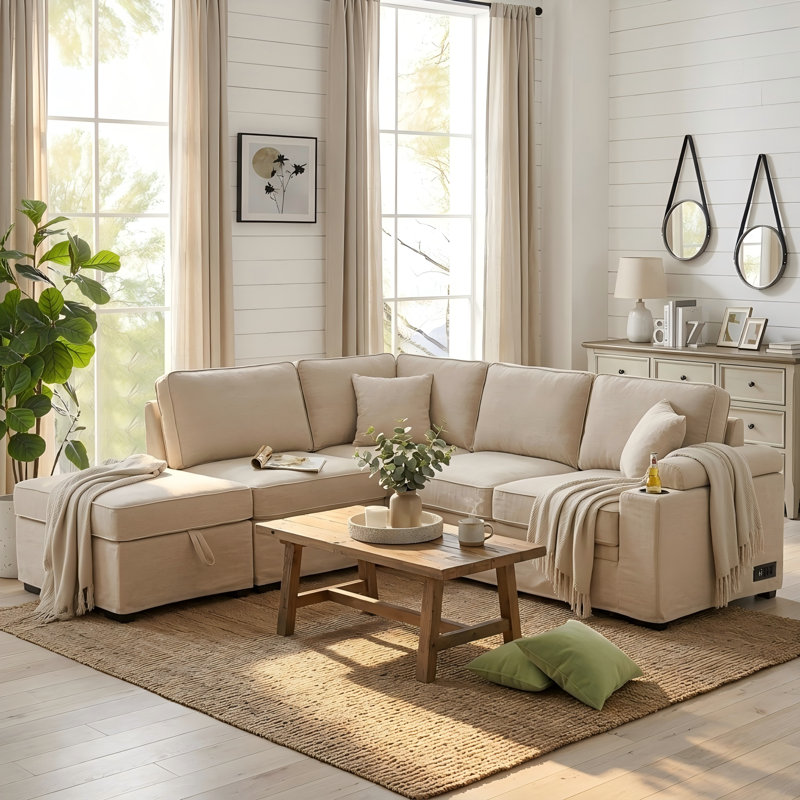 83.65'' Pillow Top Arm Sofa Bed, Beige Linen Blend