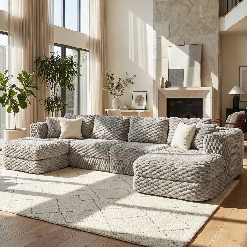 135.4'' Modular U-Shaped Sectional Sofa With 2 Movable Ottomans For Living Room, Gray