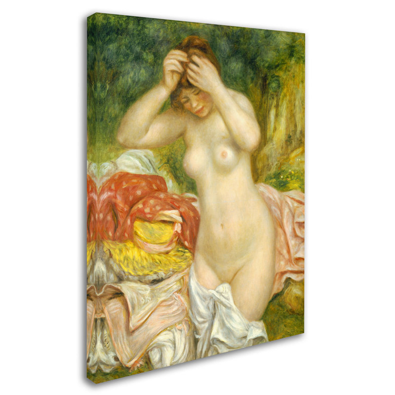 «Bather Arranging Her Hair 1893» par Pierre-Auguste Renoir - reproduction d'art sur toile, H 24 po x l 18 po x P 2 po