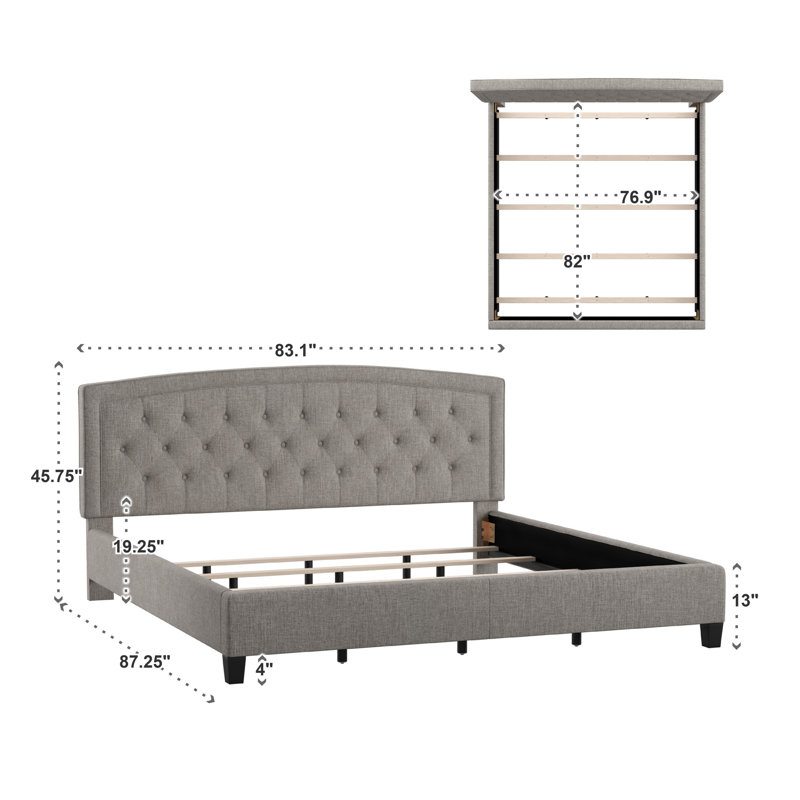 Alenushka Upholstered Standard Bed, Gray, Queen