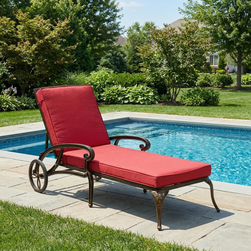 Chaise longue simple inclinable avec coussins 48 po Lucian, Rouge