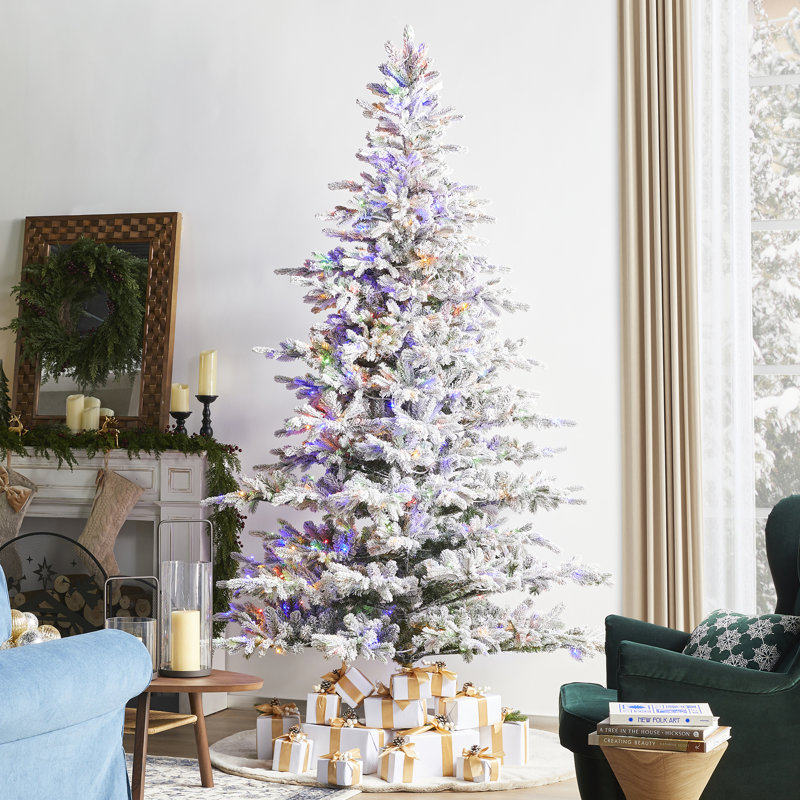 Sapin de Noël élégant enneigé avec lumières, 9'