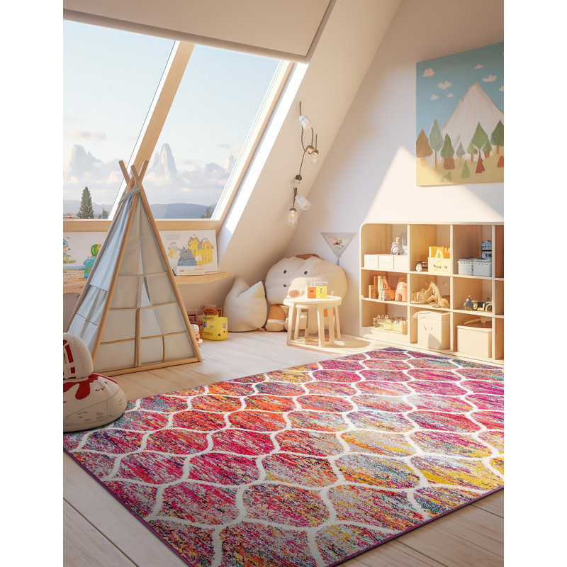 Llanet Geometric Area Rug, Rectangle 7'10" x 10', Multi Red