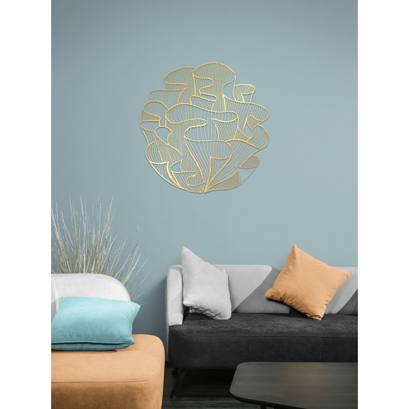Metal Modern Wall Hanging Décor, Abstract Bouquet Contemporary Art Deco for New Home or Office Gift, Shiny Gold