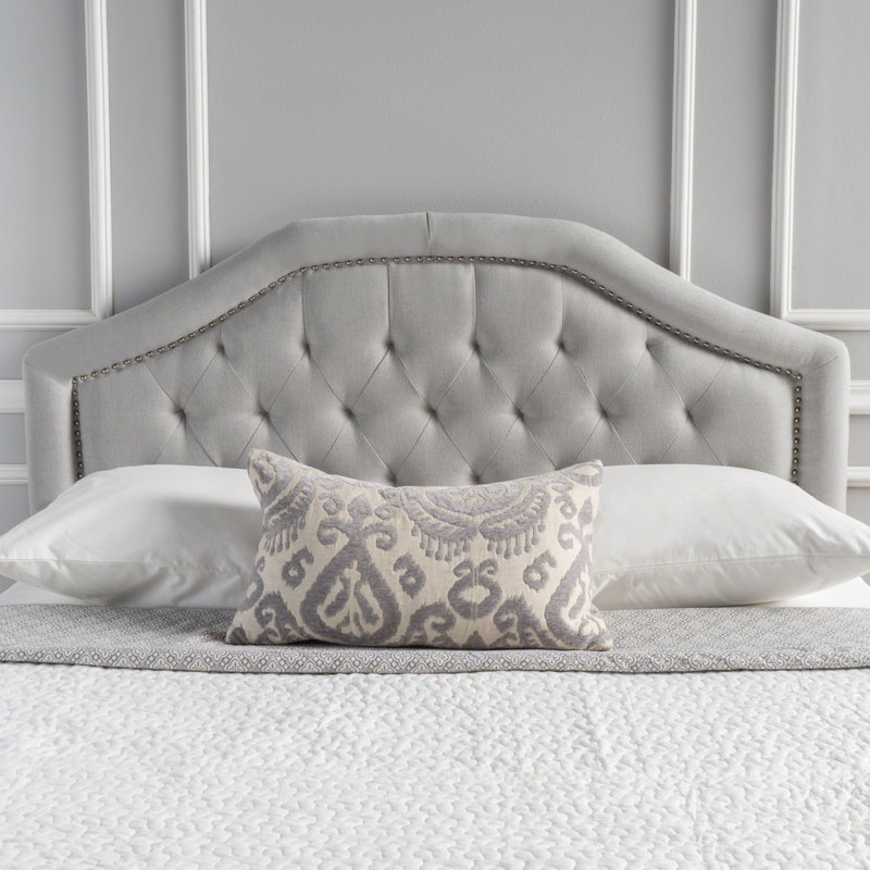 Tête de lit tapissier à panneau en métal Danni, Mélange de polyester gris clair, Double / grand