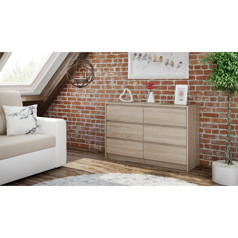 Barker Ridge 6 Drawer Double Dresser, Sonoma oak and oak, 75cm x 120cm x 40cm