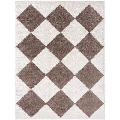 Tapis rectangulaire en polyester tissé à la machine à motif géométrique beige clair