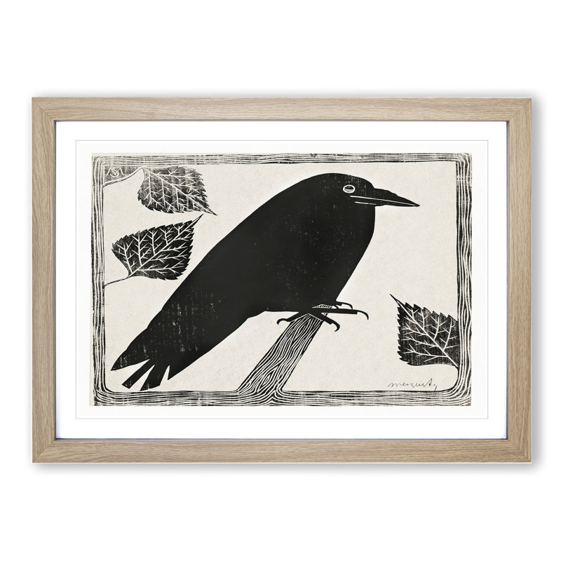 Crow by Samuel De Mesquita - Picture Frame Painting, Oak Framed, 27cm H x 36cm W x 2cm D