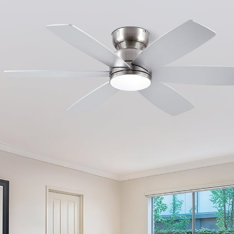46" 6-blade Ceiling Fan with Light Kit and Remote Control, Nickel