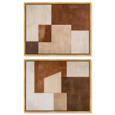 Japandi Calm Neutral Harmony Canvas Print Wall Decor Set of 2 by Art Remedy, Gold Frame, 20 x 16
