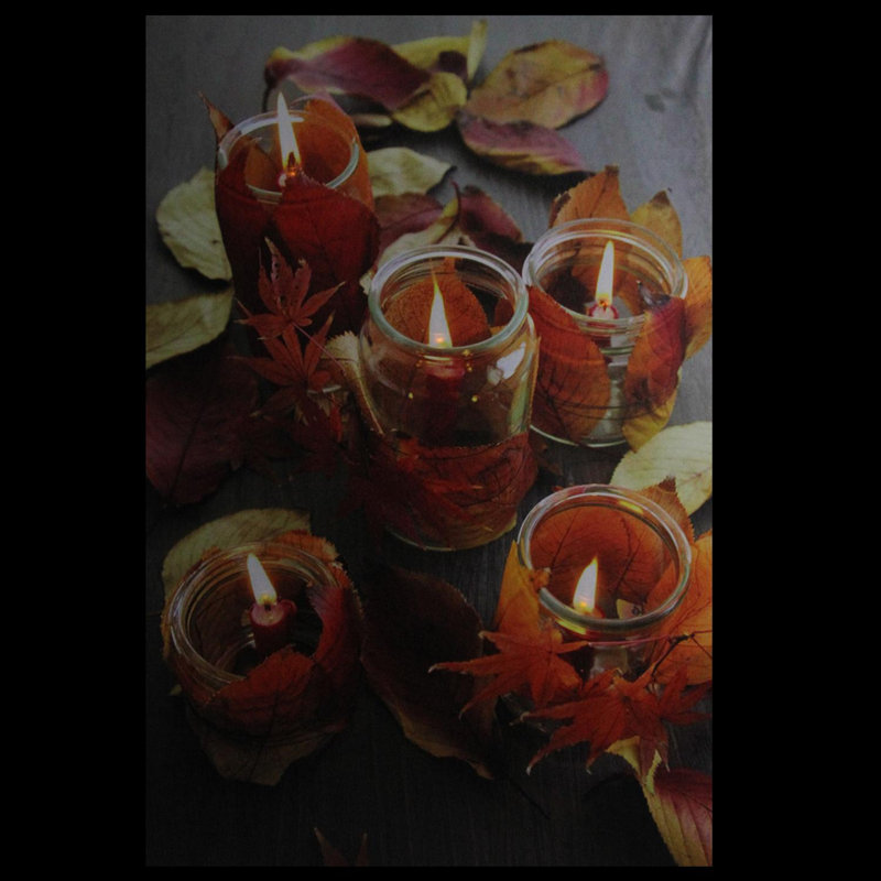 LED Lighted Autumn Leaves and Flickering Candles Canvas Wall Art