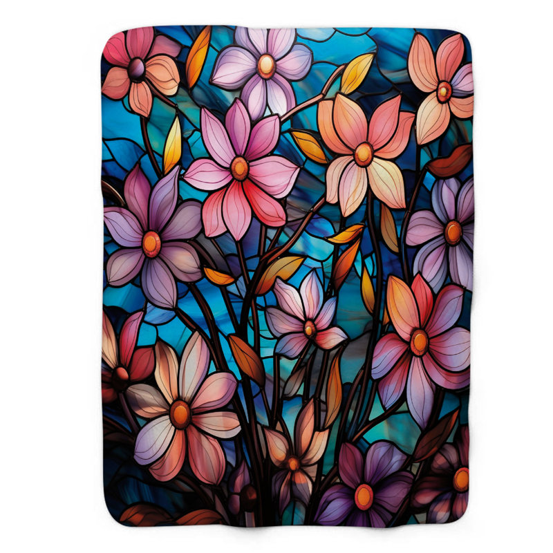 Glass Blossom Patterns - 1 Piece Premium Sherpa Blanket, Queen