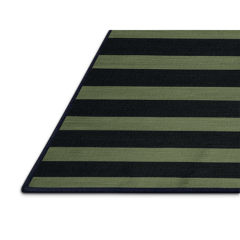 Tapis bleu à rayures horizontales lavable à la machine, Rond 6 pi