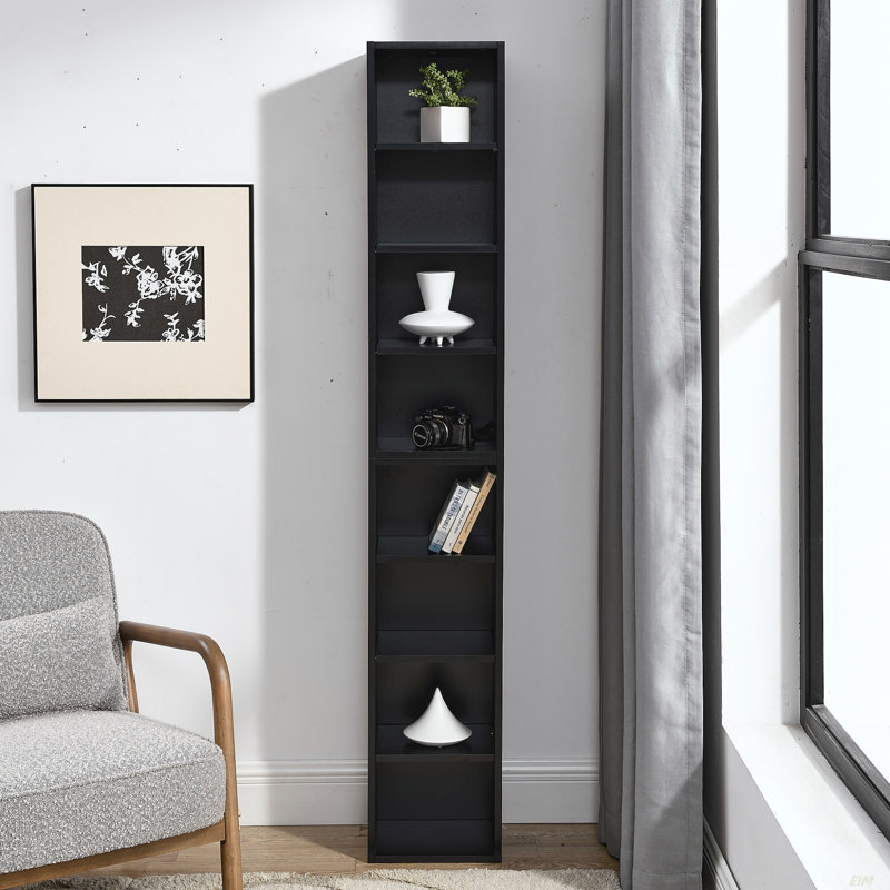 8-Tier Media Tower Rack, CD DVD Slim Storage Cabinet With Adjustable Shelves, Tall Narrow Bookcase Display Bookshelf For Home Office,Multi-Functional Double-Decker Bookcase (Bookshelf)