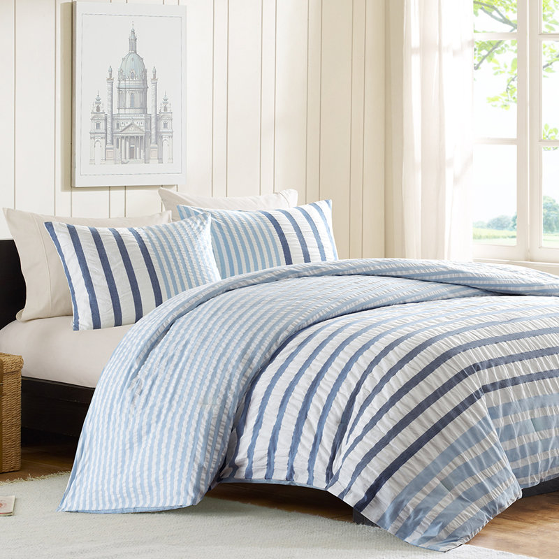 Sutton Blue Cotton Reversible Full Comforter Set
