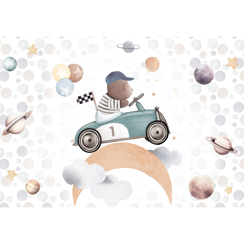 Papier peint pour enfants - Ours en peluche dans une voiture de course, L 78 po x L 55 po