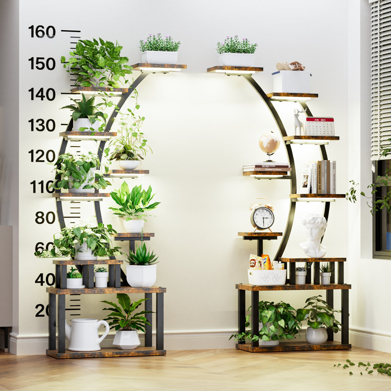 Support pour plante d'intérieur de 63,6 po de hauteur à 9 niveaux avec 5 lumières de croissance, modes d'éclairage réglables (lumières 5/3/2), gradation à 10 niveaux et 3 réglages de minuterie, cadre en fer robuste pour le salon, la chambre à coucher (2 pièces)