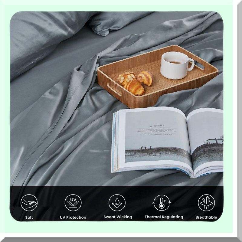 SilkLux Cooling Bed Sheet Set - Full Size 4 Piece Silky Soft Breathable Sheets - Fitted Flat Sheet & Pillowcase Sets - Pilling Free Fade Resistant Deep Pocket - Silver