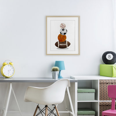 Sports Ball Bunch Framed Print Under Glass, design by Christine Simpson Art